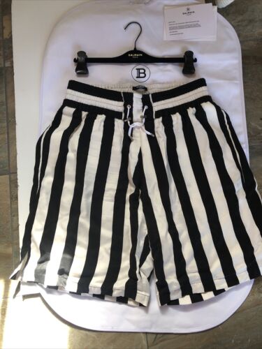$1000 Mens Balmain Paris Maxi Shorts Black/White Size 50  W/ garnet bag & Hanger - Picture 1 of 12
