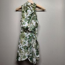 New ThatsSoFetch Mini Dress Women Size 4 White Green Floral Sleeveless Feminine