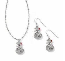NWT Brighton LIL SNOWMAN Crystal Pendant Necklace Earrings Set Lot MSRP $96