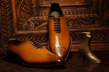 Handmade Men Leather Shoes Genuine Brown Oxford Lace Up Formal Dress Boot