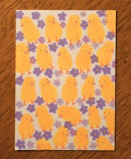 ACEO Original Painting Drawing Chicks Chicken and Flowers  2.5x3.5 Art Card