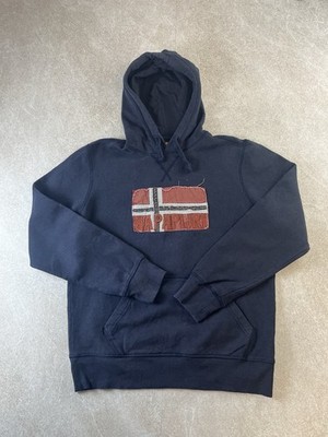 Vintage Napapijri Hoodie Navy 90s Arctic Research Flag Patch Spell Out Size S