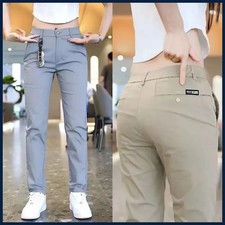 Men Slim Fit Casual Pants Elastic Waist Straight Trousers Summer Golf Wear