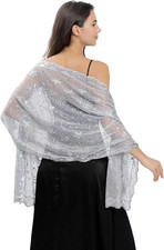 Sequin Stars Moons Shawls and Wraps for Evening Dresses,Women Sparkly Sheer M...