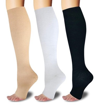 3Pairs Toeless Open Toe 15-20mmHg Large/X-Large (3 Pair), Nude+White+Black