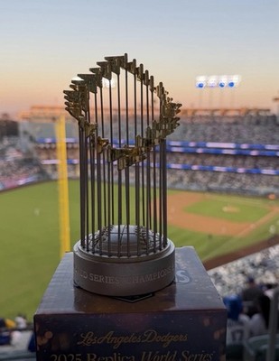 L.A. Dodgers 2025 World Series Championship Replica Trophy IN HAND