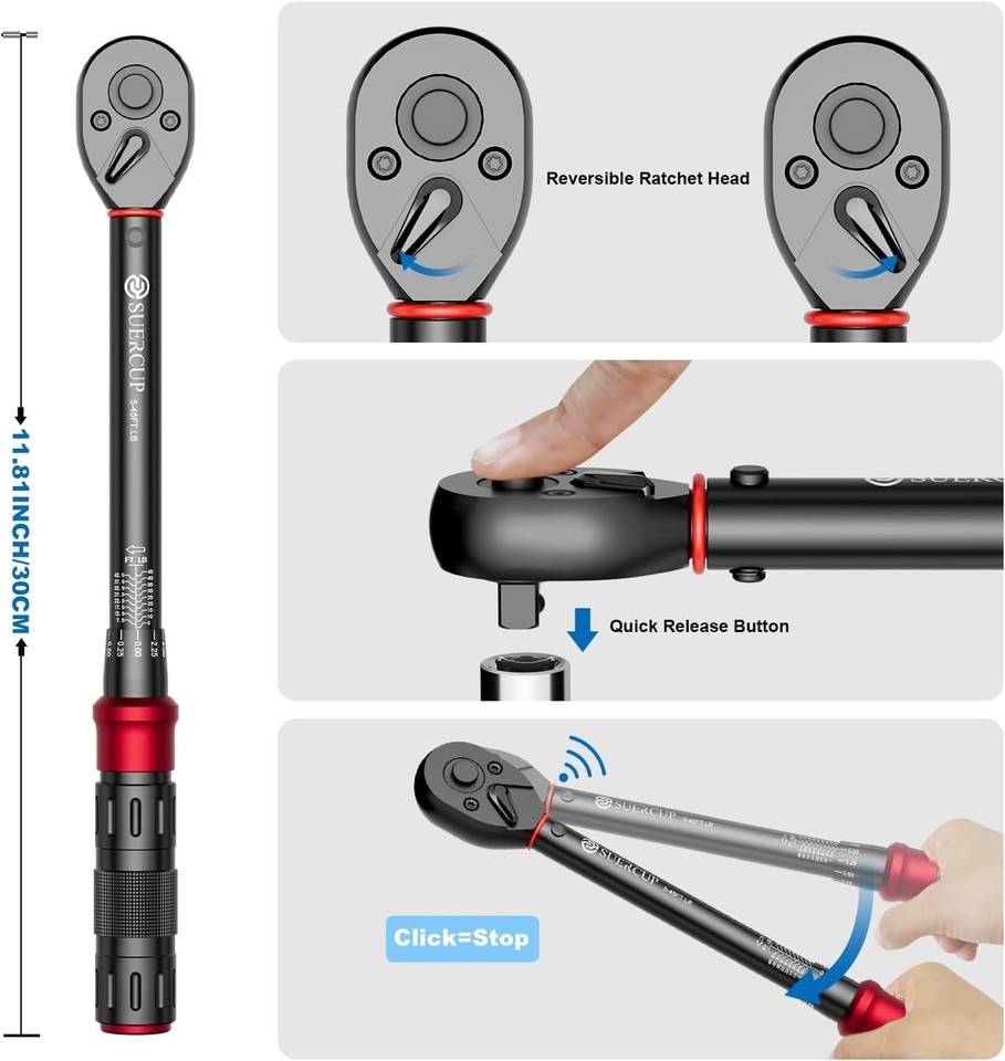 3/8-Inch Drive Click Torque Wrench - 5-45 Ft-Lb/6.8-61Nm, Dual ...