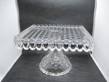 Vintage Fostoria American Glass Square Pedestal Cake Stand Plate w/Rum Well