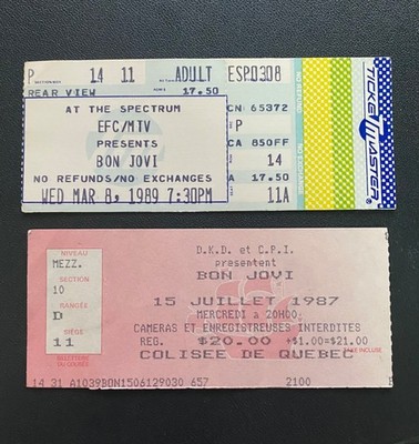 2 Original Concert Tickets Bon Jovi,15.7.1987 Quebec,8.3.1989 Philadelphia USA