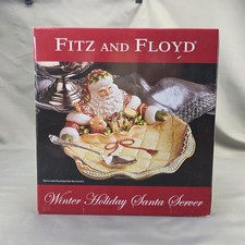 Fitz And Floyd Winter Holiday Santa Server Large Multicolor Tray Christmas Plate