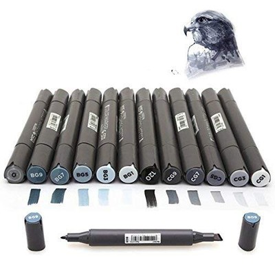 12 Colors Cool Grey Art Markers Dual Head Grayscale Artist Brush Pen Painting