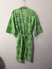 Vintage Sheraton Waikiki Hotel Robe Turtles Hawaiian Design Green Kimono belted