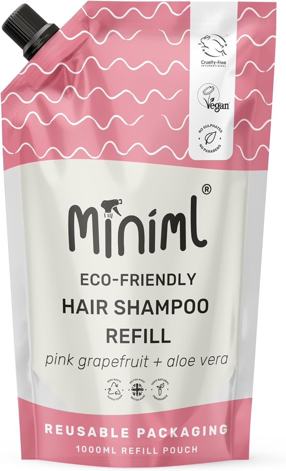 Miniml Natural Hair Shampoo Eco Friendly – 1L Refill Pink Grapefruit & Aloe V