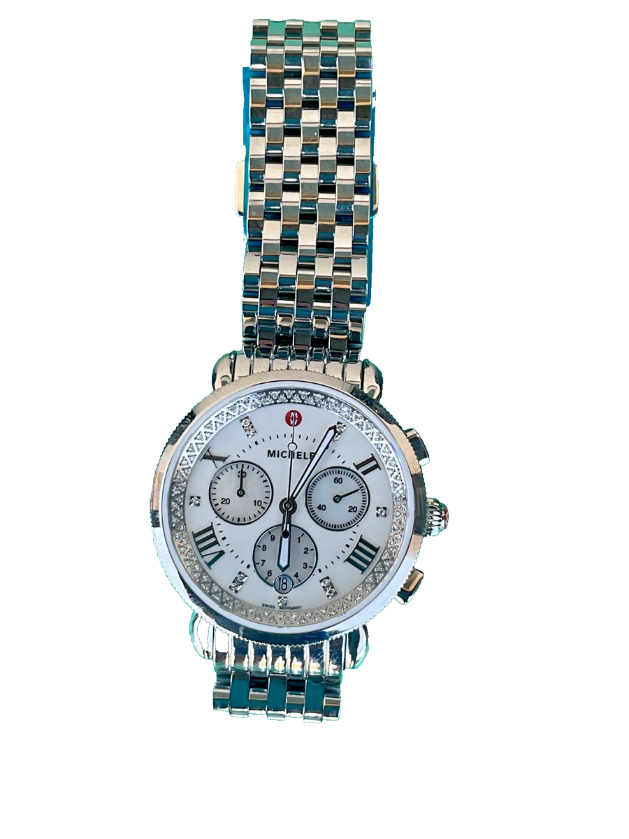NEW Michele Silver Sporty Sport Sail Diamond Chronograph Watch MWW01C000141 NIB Michele Sport Sail Diamond Mother of Pearl Steel Women main image 2