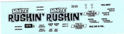 Yesteryear White Rushin 56 Chevy A Gas waterslide Drag decal