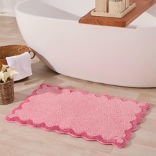 Cute Pink Scalloped Bath Mat, Fun Plush Microfiber Scallop Bathroom Rugs Non ...