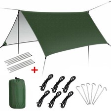 3x3M Camping Tent Tarp With Poles, Hammock  Rain Fly Cover With Tent Poles 200cm