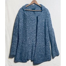 NIC ZOE Blue Marled Knit Shawl Collar Cardigan Sweater Women's Size M Open Front