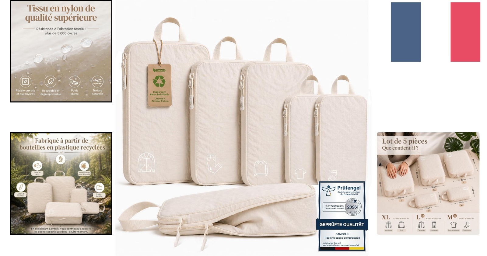 Optimisez votre Valise avec ces Cubes de Compression Beiges Anti-Plis