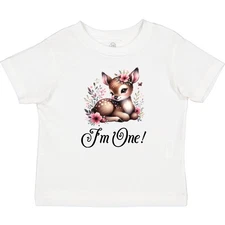 Inktastic 1st Birthday Cottagecore Baby Girl Deer Baby T-Shirt Girls Party Photo