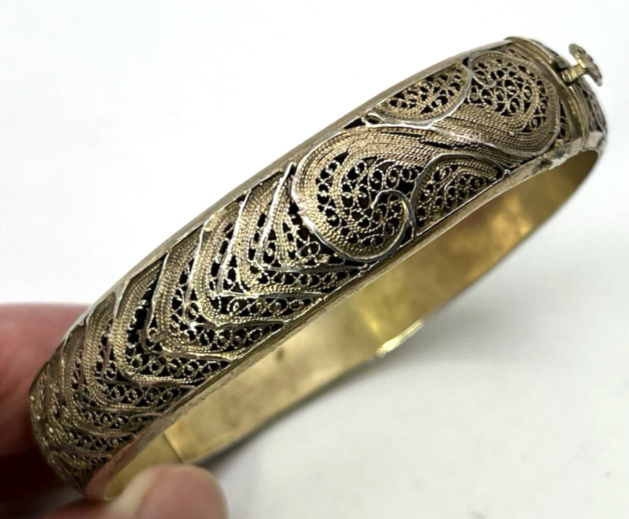 Bali FILIGREE Solid Sterling Silver 925 HINGED BA… - image 1