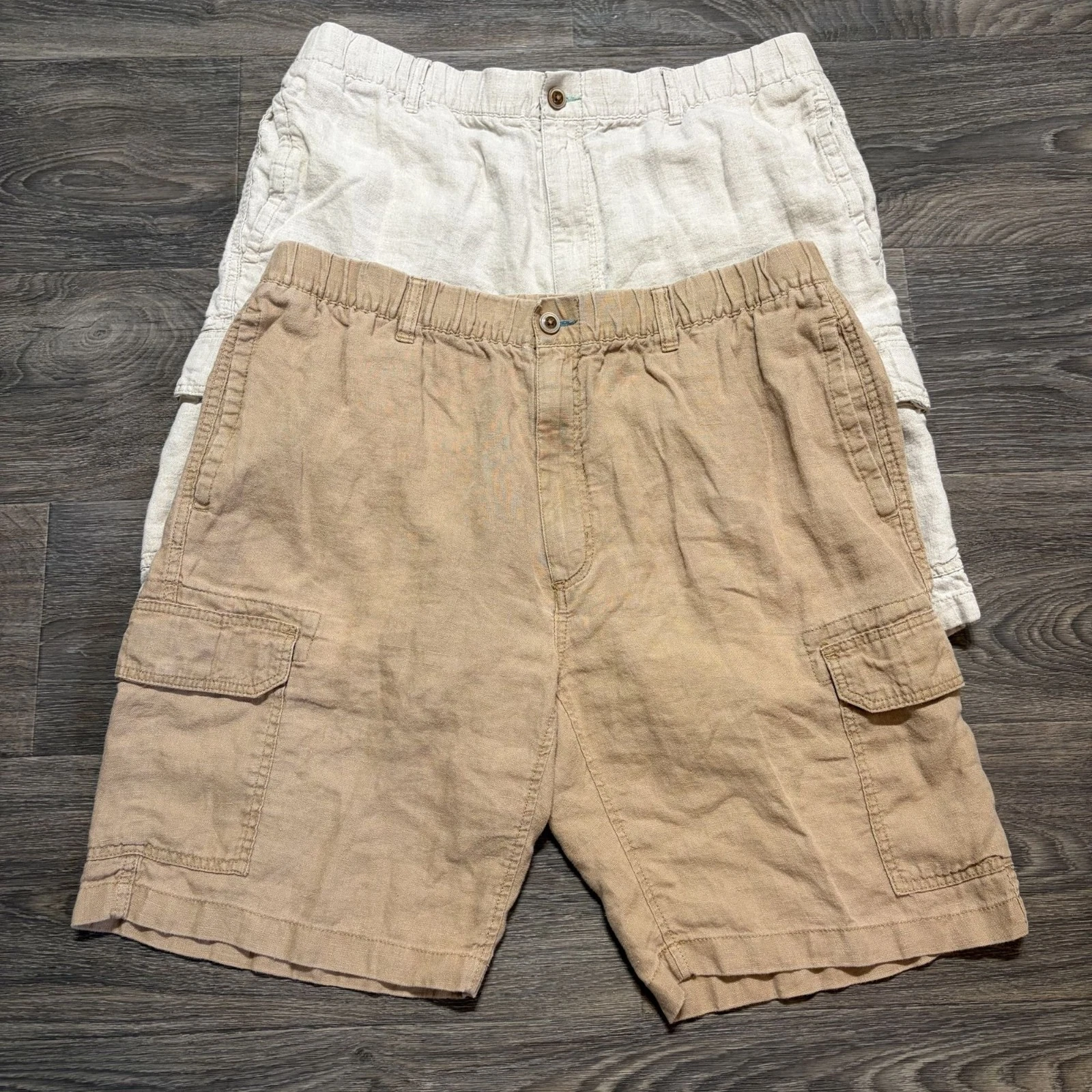 Caribbean Linen Cargo Shorts Bundle 40 Tan Beige Lightweight Resortwear Summer