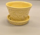 McCoy Planter Yellow Leaves Hobnail Pot with attached Saucer Vintage