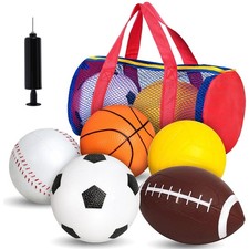 Sports Balls for Kids, 5 Pack Inflatable Playground Balls Rubber Kickballs Do...