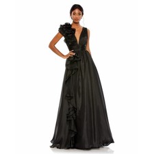 Mac Duggal Womens Formal Evening Gown Size 16 Black Wedding Party Romantic Dress