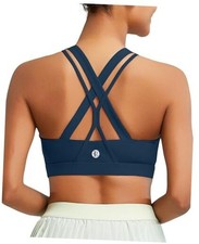 Sports Bra for Women-High Support Criss-Cross Back Strappy Medium 1-dark Blue