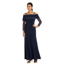 4060 R M Richards Navy Blue Long Evening Dress Rhinestone Detail Plus Size 20W