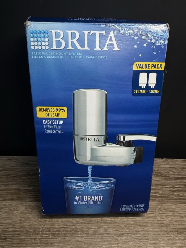 Brita Faucet Mount Water Filter System, Chrome, No-wait Filtration, NEW OPEN BOX