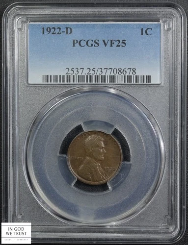 1922 D Lincoln Wheat Copper Cent 1C PCGS VF 25