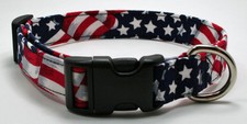 USA Flag Waving Patriotic Dog Collar Adjustable Handmade Custom Designer