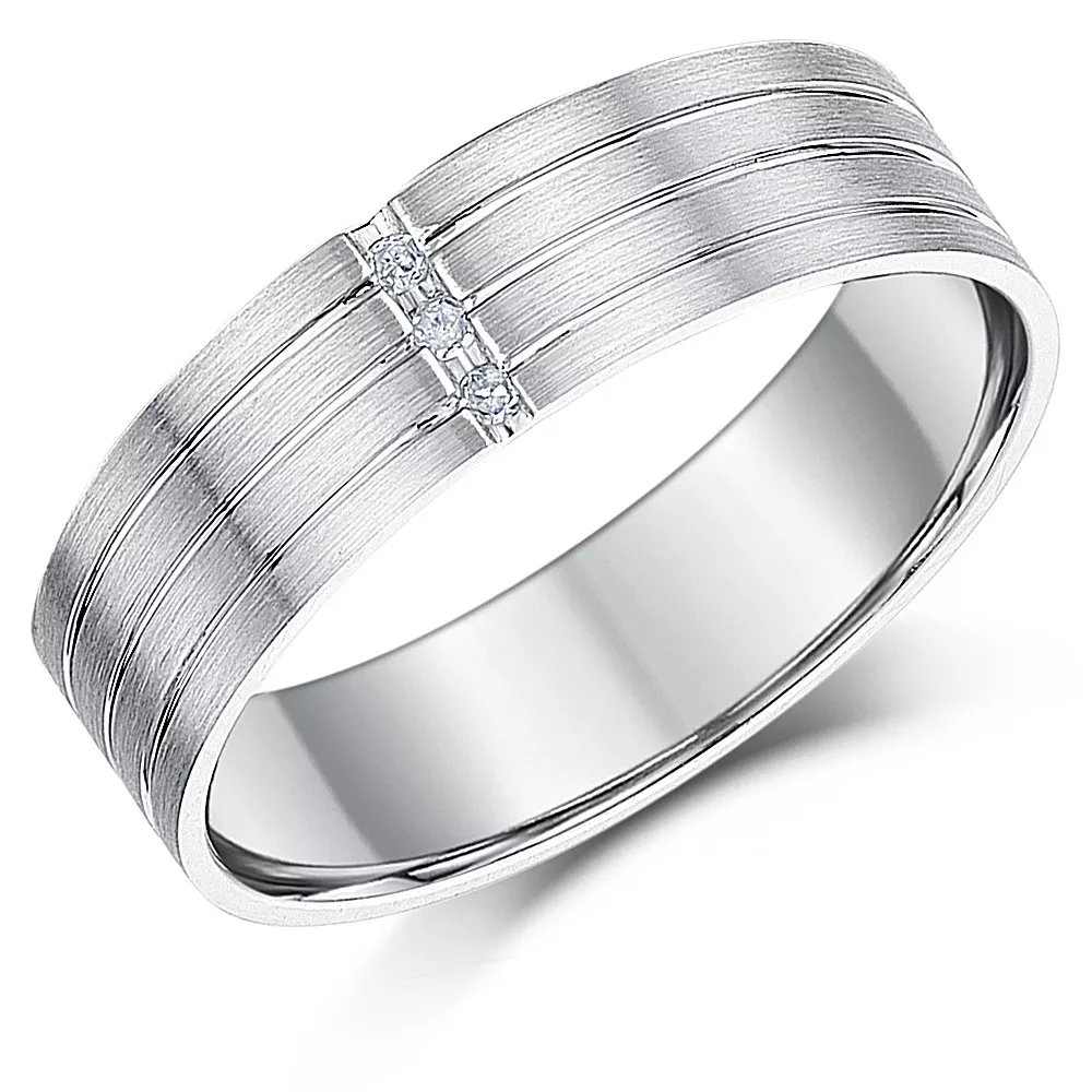 6mm Palladium Ring Flat Court Diamond Wedding Grooved Diamond Ring