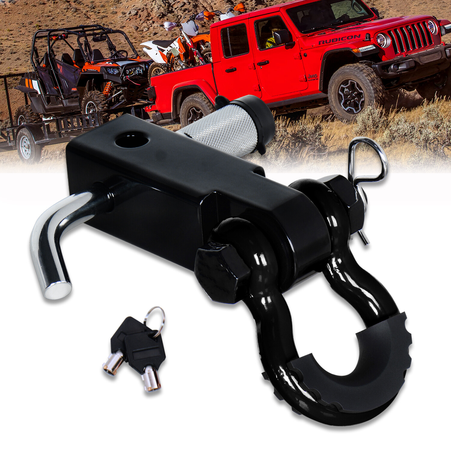 2" Trailer Shackle Hitch Receiver+3/4" D Ring Tow Hook for Towing