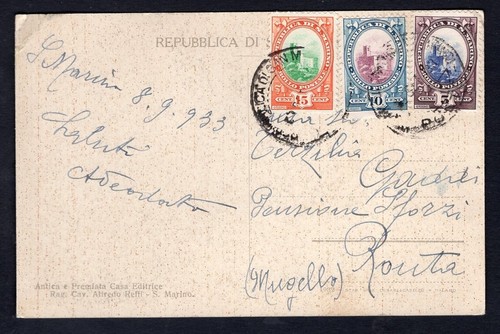 SAN MARINO 1933 Three Values on Picture Postcard to Italy - Picture 2 of 3