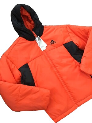 NEW! Adidas 3-Stripes BSC 3S Puffy Hooded Jacket Orange Sizes XL
