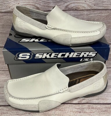NEW Mens SKECHERS EXPRESSED-CLARENCE Off-White LEATHER Loafer Shoes Mens 12 NOS