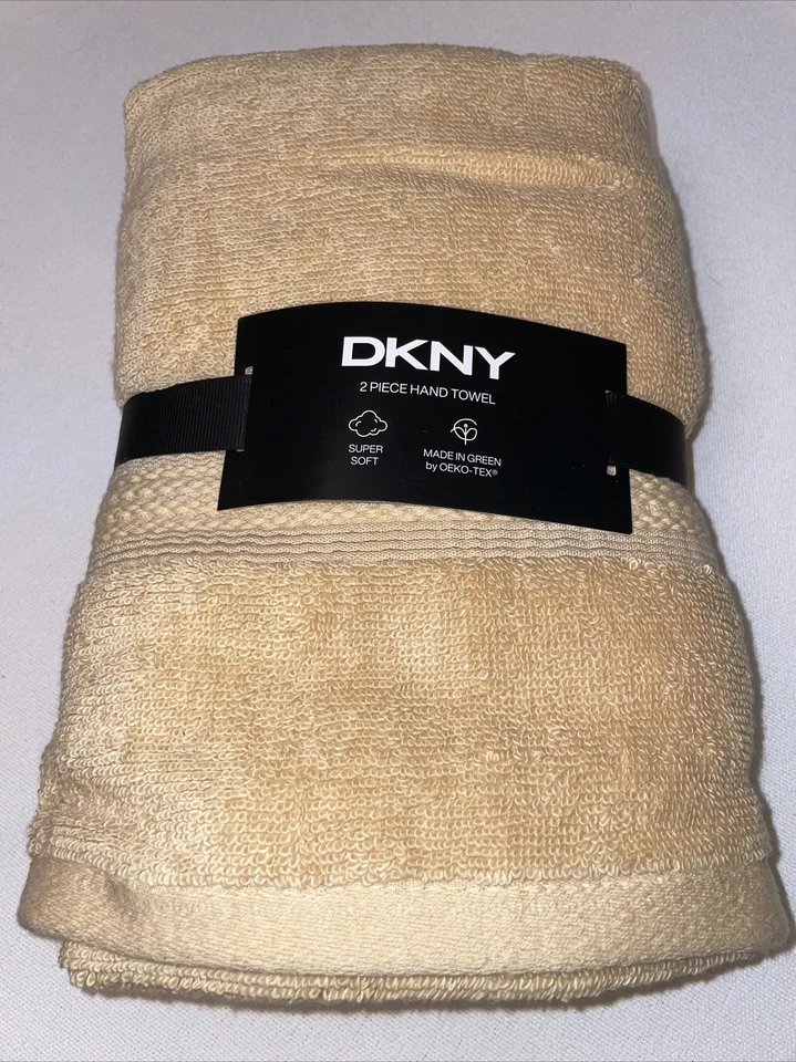 DKNY Juego de 2 TOALLAS DE MANO Amarillas Sólidas 100% Algodón Verano Casa de Playa NUEVO A14 Foto 3 de 4