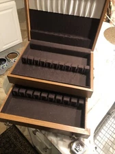 Vintage Oak Silverware Chest With Drawer Tarnish Resistant 12 Service Plus