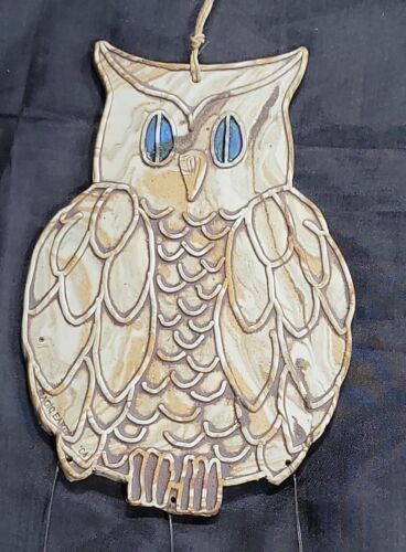 Vintage 1984 Magic Earth Owl Pottery Stoneware Wind Chime Sandstone Wall Art - Picture 4 of 11