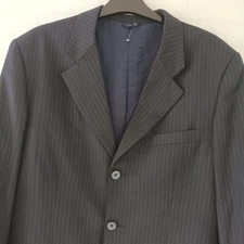 Giorgio Armani Jacket Mens 42 Black Single Breasted Wool Pinstriped Blazer