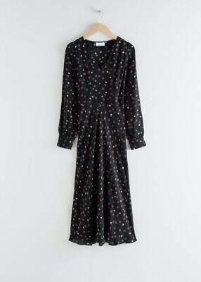 & Other Storis Floral V-Cut Midi Black Dress, size 36 | eBay