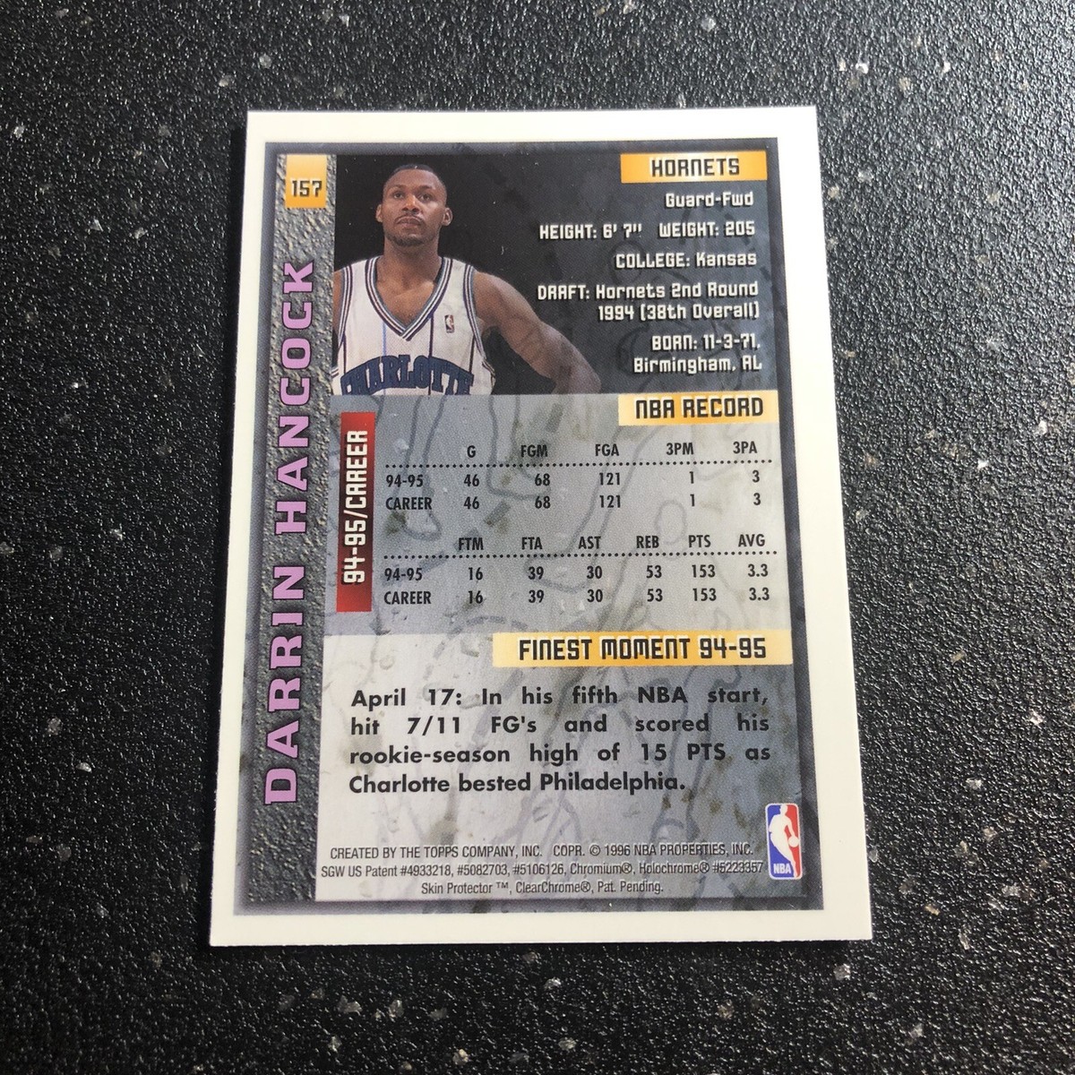 Darrin Hancock 1996 Topps Finest Basketball #157 NBA Charlotte