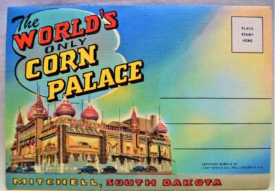CORN PALACE MITCHELL SOUTH DAKOTA SOUVENIR POSTCARD FOLDER OF 16 VIEWS 1949