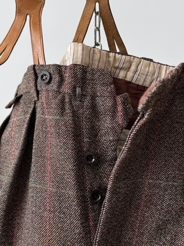 1940s Men's Vintage French Hunting Wool Plaid Plus Fours Suspender Breeks - Picture 4 of 9