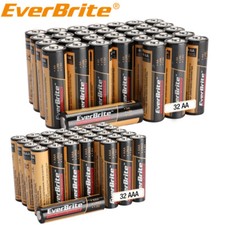 EverBrite 64PCS Alkaline Battery Pack 32PACK AAA/32PACK AA Alkaline Battery PACK