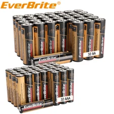 EverBrite 64PCS Alkaline Battery Pack 32PACK AAA/32PACK AA Alkaline Battery PACK