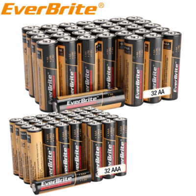 EverBrite 64PCS Alkaline Battery Pack 32PACK AAA/32PACK AA